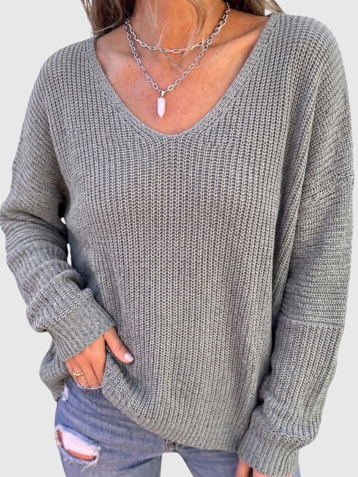 Lyzzarah | Women Lightweight V-Neck Sweater Top with Ribbed Cuffs for Autumn