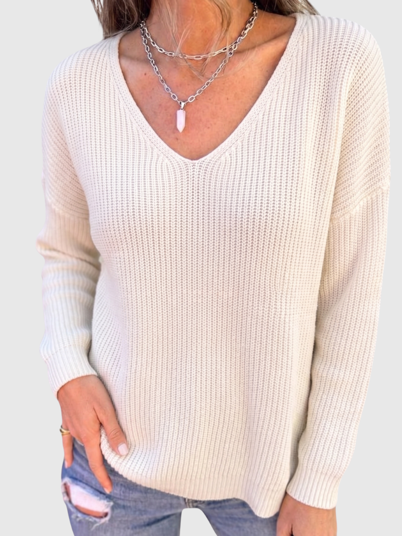 Lyzzarah | Women Lightweight V-Neck Sweater Top with Ribbed Cuffs for Autumn