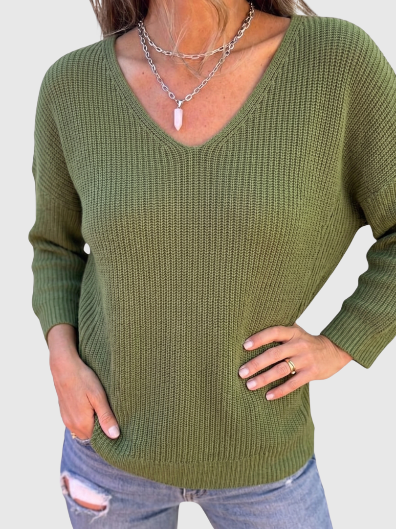 Lyzzarah | Women Lightweight V-Neck Sweater Top with Ribbed Cuffs for Autumn