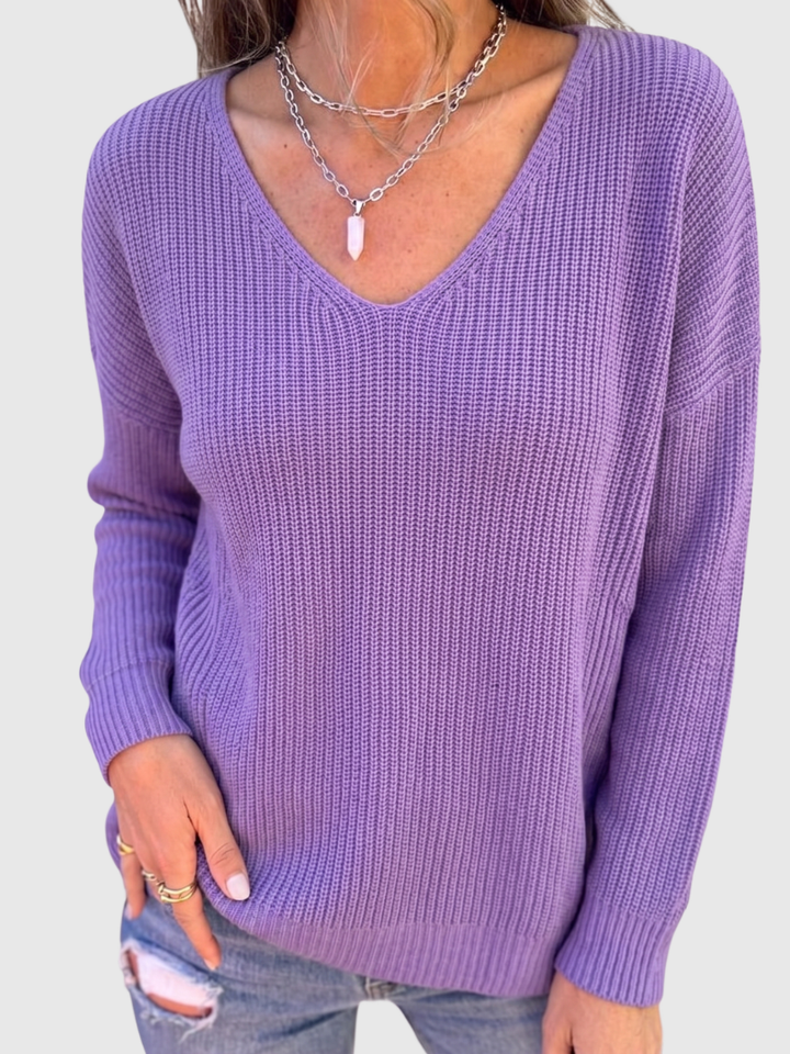 Lyzzarah | Women Lightweight V-Neck Sweater Top with Ribbed Cuffs for Autumn