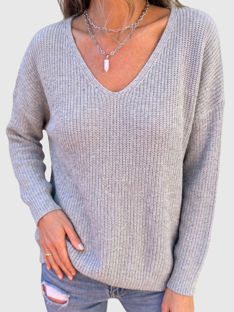 Lyzzarah | Women Lightweight V-Neck Sweater Top with Ribbed Cuffs for Autumn